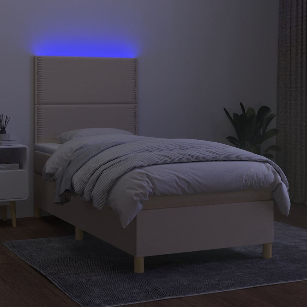 Sänky jousilla/patja/LED vidaXL, Kangas, 90x200 cm, kermanvärinen hinta ja tiedot | Sängyt | hobbyhall.fi