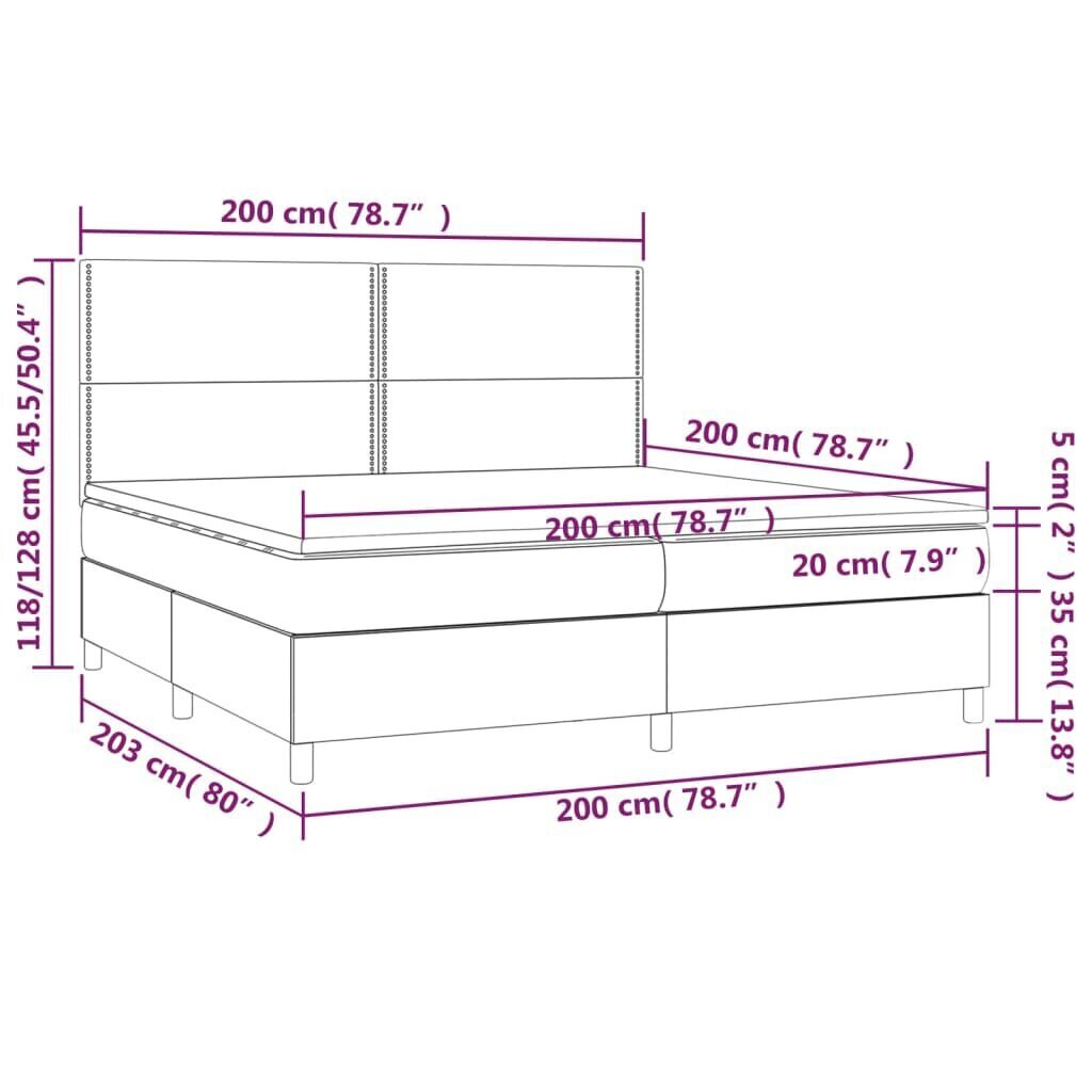 Sänky jousilla/patja/LED vidaXL, Kangas, 200x200 cm, kermanvärinen hinta ja tiedot | Sängyt | hobbyhall.fi