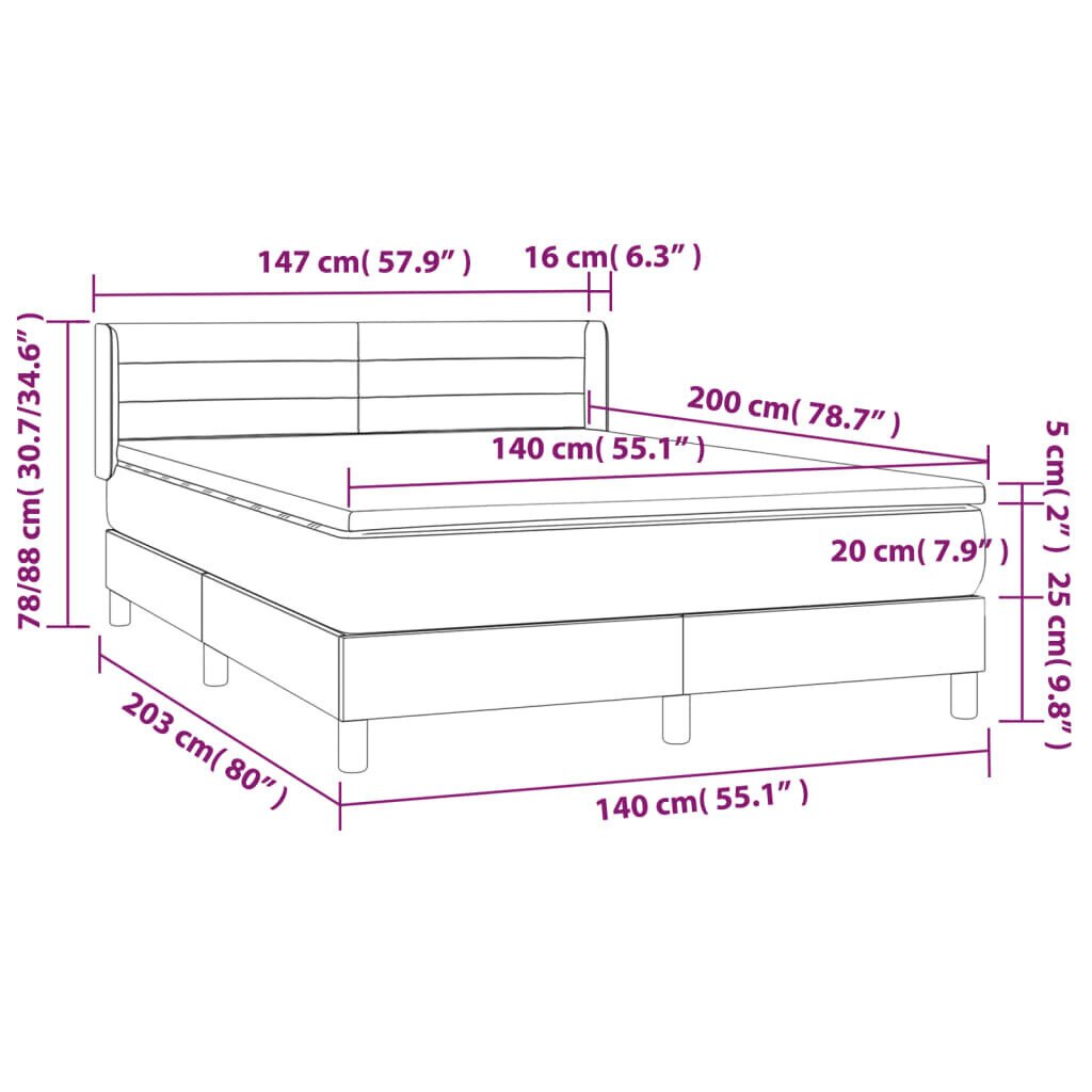 Sänky vidaXL 140x200 cm, kerma hinta ja tiedot | Sängyt | hobbyhall.fi