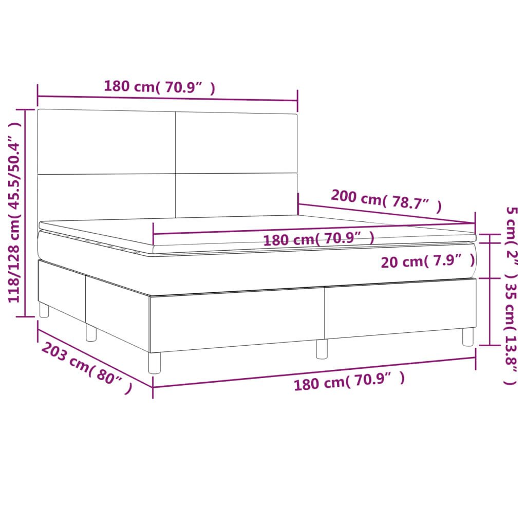 vidaXL Sänky jousilla ja patjalla, harmaa, 180x200cm tekonahka hinta ja tiedot | Sängyt | hobbyhall.fi