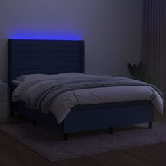 Sänky jousilla/patja/LED vidaXL, Kangas, 140x190 cm, sininen hinta ja tiedot | Sängyt | hobbyhall.fi