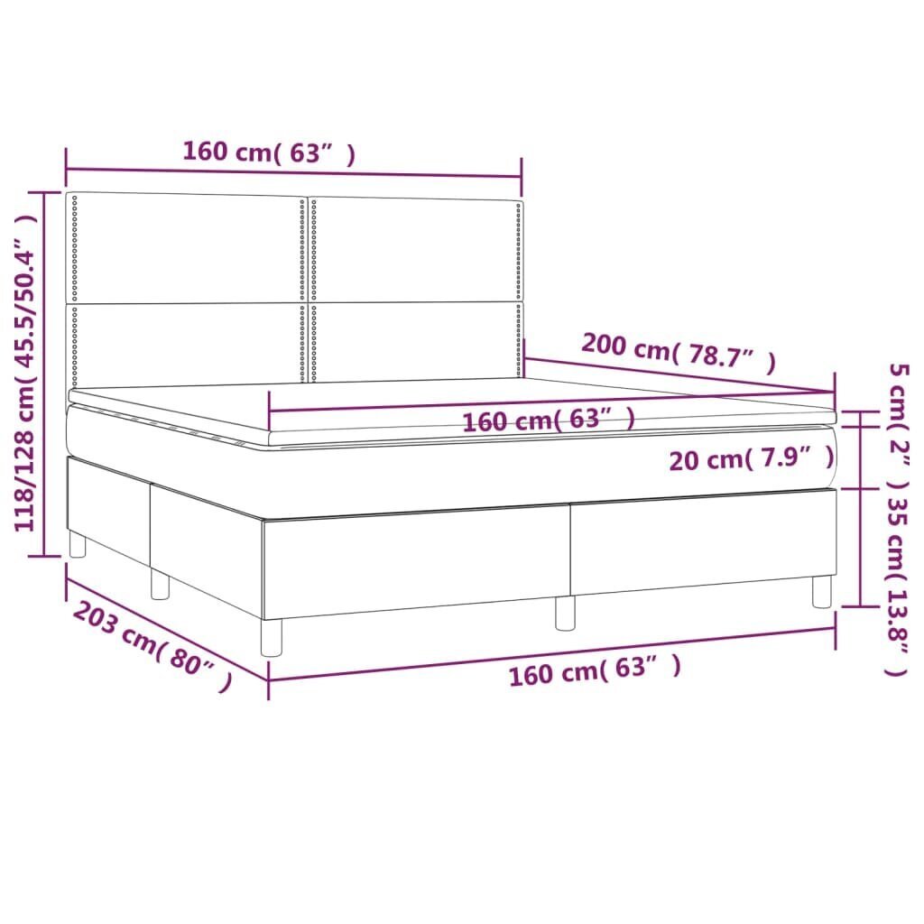 vidaXL Sänky jousilla/patjalla/LED, valkoinen 160x200cm tekonahka hinta ja tiedot | Sängyt | hobbyhall.fi