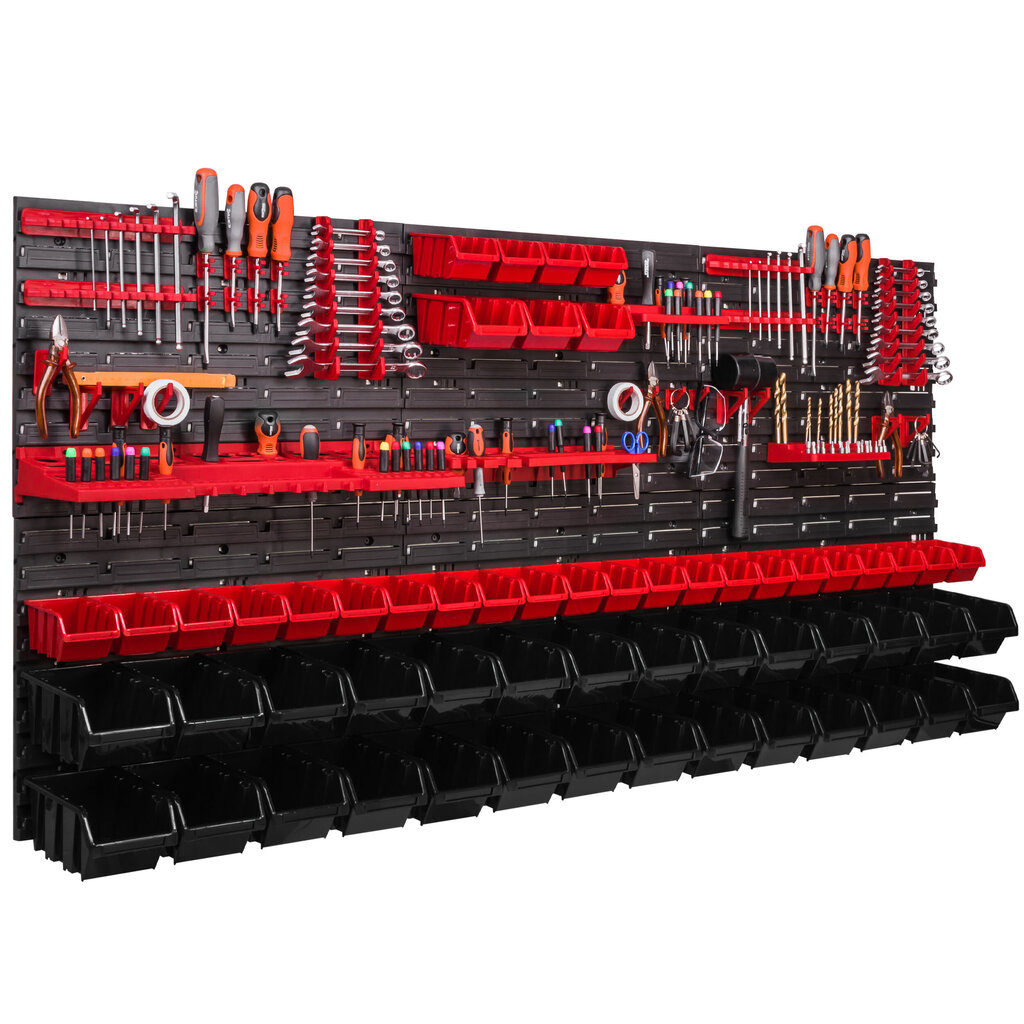 173 x 78 cm pinottava laatikko seinähylly työpajahylly avoin etuvarastolaatikko laatikko kouru työkalun pidike koukku (57 laatikkoa musta/punainen) hinta ja tiedot | Työkalupakit ja muu työkalujen säilytys | hobbyhall.fi
