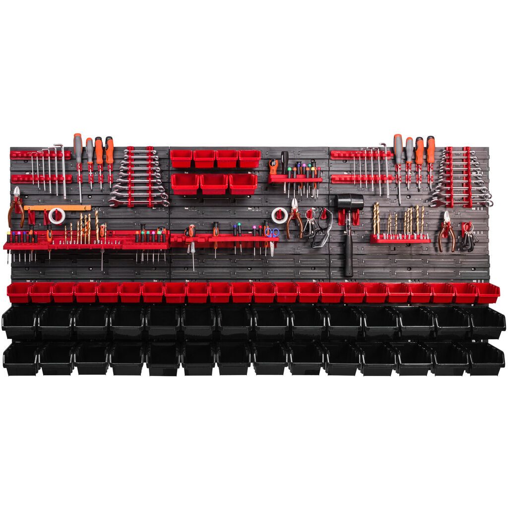 173 x 78 cm pinottava laatikko seinähylly työpajahylly avoin etuvarastolaatikko laatikko kouru työkalun pidike koukku (57 laatikkoa musta/punainen) hinta ja tiedot | Työkalupakit ja muu työkalujen säilytys | hobbyhall.fi
