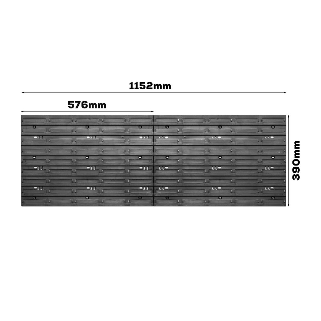 Säilytysjärjestelmän seinähylly 1152 x 390 mm | 27 kpl. laatikot | Pinoamislaatikot, kouruhylly, säilytysastiat | Erittäin vahvat seinäpaneelit | Laajennettava hylly | Työpajahyllyt, varastohyllyt, työpajan seinähyllyt, ladattavat hyllyt hinta ja tiedot | Työkalupakit ja muu työkalujen säilytys | hobbyhall.fi