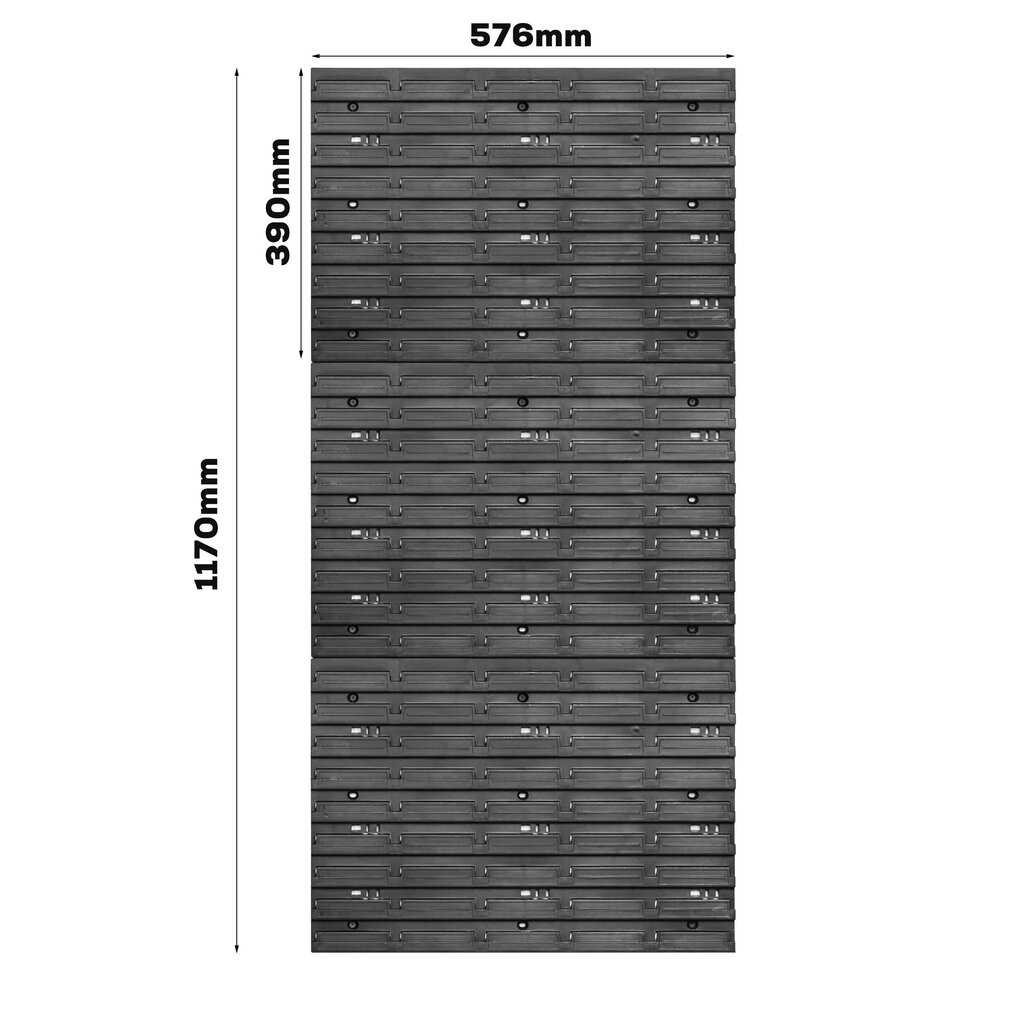 Säilytysjärjestelmän seinähylly 576 x 1170 mm | 98 kpl. laatikot | Pinoamislaatikot, kouruhylly, säilytysastiat | Erittäin vahvat seinäpaneelit | Laajennettava hylly | Työpajahyllyt, varastohyllyt, työpajan seinähyllyt, ladattavat hyllyt hinta ja tiedot | Työkalupakit ja muu työkalujen säilytys | hobbyhall.fi