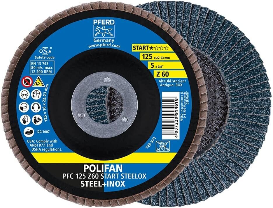 Horse Polifan -tuuletinlevy, 10 kappaletta | PFC 125X22.23mm kartiomainen Z60 Käynnistysviiva Start Selfox | 69300935 - Teräkselle, ruostumattomasta teräksestä (INOX) hinta ja tiedot | Käsityökalut | hobbyhall.fi