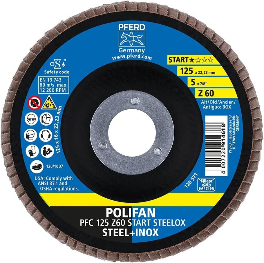 Horse Polifan -tuuletinlevy, 10 kappaletta | PFC 125X22.23mm kartiomainen Z60 Käynnistysviiva Start Selfox | 69300935 - Teräkselle, ruostumattomasta teräksestä (INOX) hinta ja tiedot | Käsityökalut | hobbyhall.fi