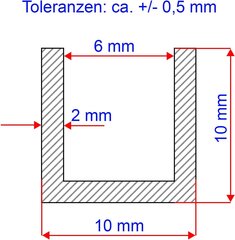 Alumiini U-profiilin alumiiniprofiili Alu U-Rail-alumiiniprofiili U-raidan tyhjä (koko: 10x10x10x2 mm | pituus: 2 000 mm +/- 5 mm) hinta ja tiedot | Saumalistat | hobbyhall.fi