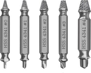 Uutisruuvin ääriviivat, 5 kappaletta vaurioituneita ruuvinpoisto-uuttolaitteita, jotka on asetettu hiukan vaurioituneiden ruuvien poistamiseksi, valmistettu HSS 4341: n kovettumisasteesta 62-63HRC hinta ja tiedot | Käsityökalut | hobbyhall.fi