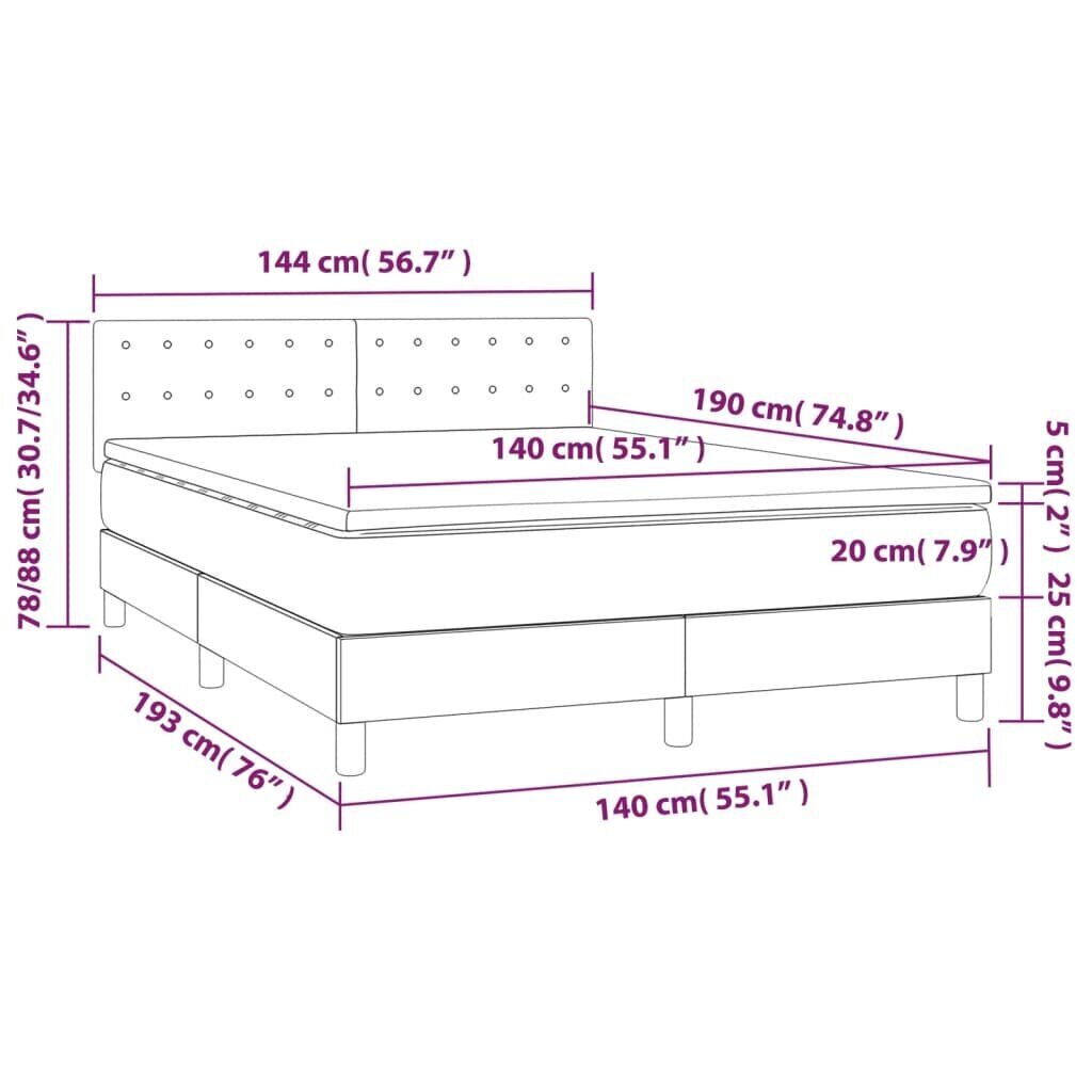 Sänky jousilla/patjalla/LED vidaXL, 140x190 cm, sininen hinta ja tiedot | Sängyt | hobbyhall.fi