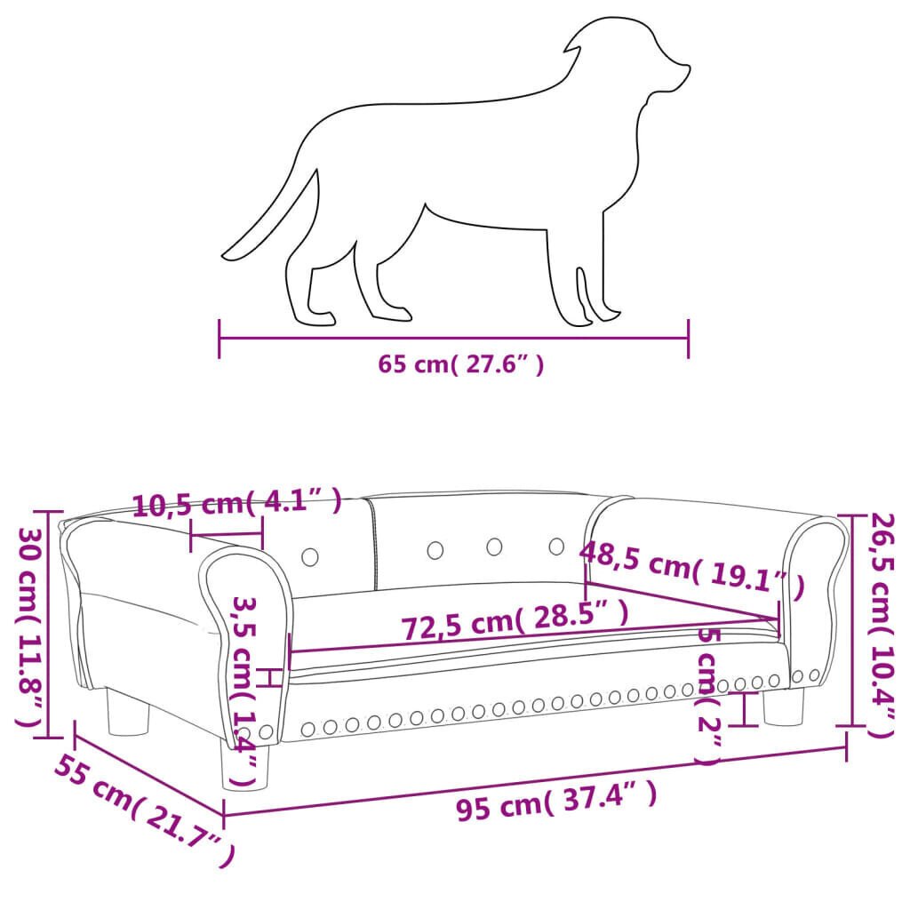 Samettisänky koirille VidaXL, 95x55x30 cm, harmaa hinta ja tiedot | Pedit ja pesät | hobbyhall.fi