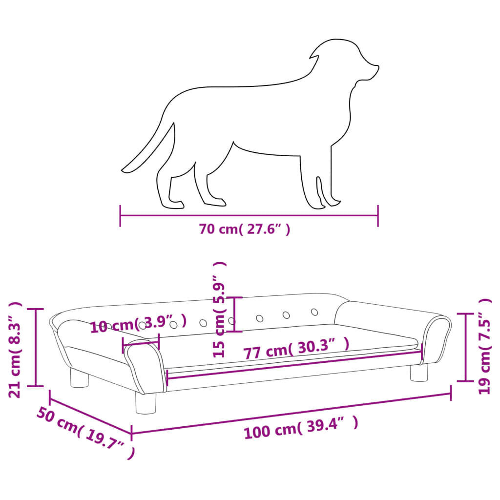 Koiran samettisänky VidaXL, 100x50x21 cm, harmaa hinta ja tiedot | Pedit ja pesät | hobbyhall.fi