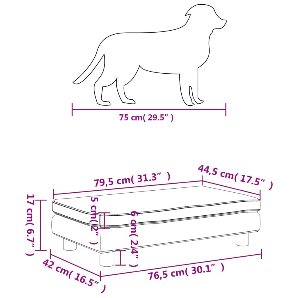 Nahkainen koiransänky jatkeella VidaXL, 100x50x30 cm, musta hinta ja tiedot | Pedit ja pesät | hobbyhall.fi