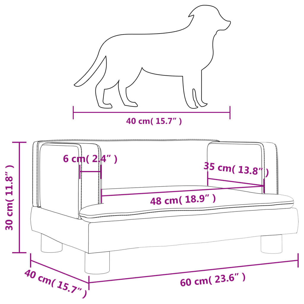 Koiran sänky VidaXL 60x40x30cm, musta hinta ja tiedot | Pedit ja pesät | hobbyhall.fi