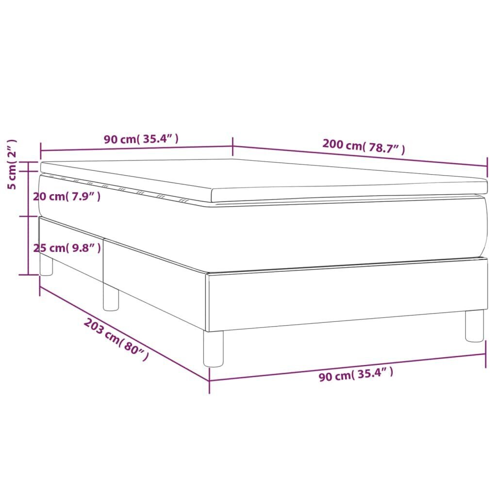 Sänky patjalla 90x200cm, valkoinen hinta ja tiedot | Sängyt | hobbyhall.fi