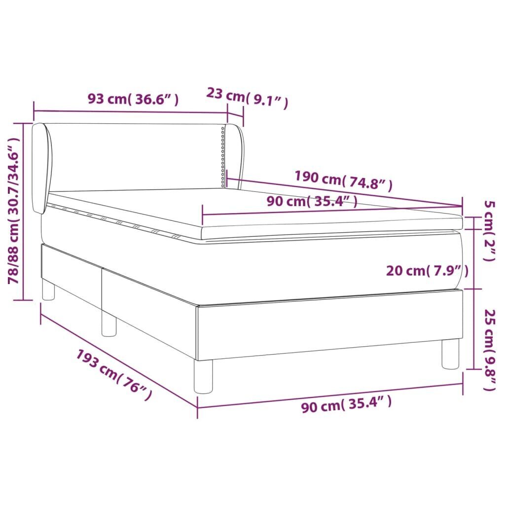 Sänky jousilla ja patjalla, 90x190 cm, sininen hinta ja tiedot | Sängyt | hobbyhall.fi