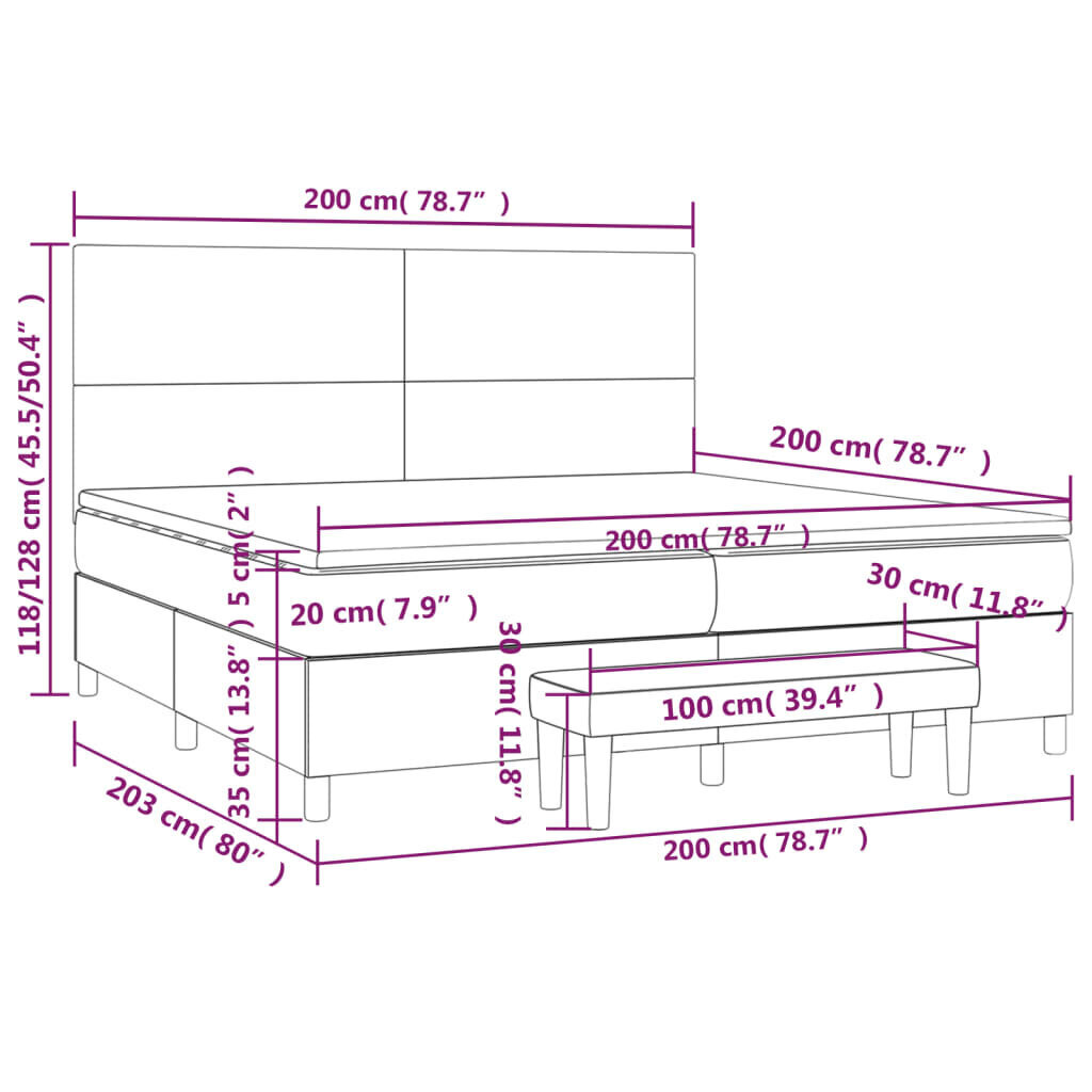 Sänky jousilla ja patjalla, ruskea, 200x200 cm hinta ja tiedot | Sängyt | hobbyhall.fi