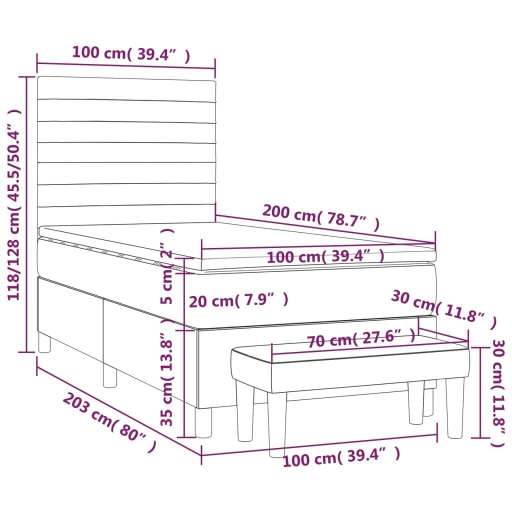 Sänky jousilla ja patjalla, vaaleanpunainen, 100x200 cm hinta ja tiedot | Sängyt | hobbyhall.fi