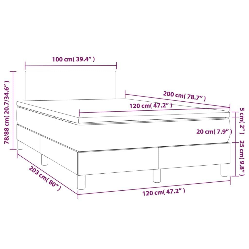 Sänky jousilla ja patjalla, ruskea, 120x200 cm hinta ja tiedot | Sängyt | hobbyhall.fi