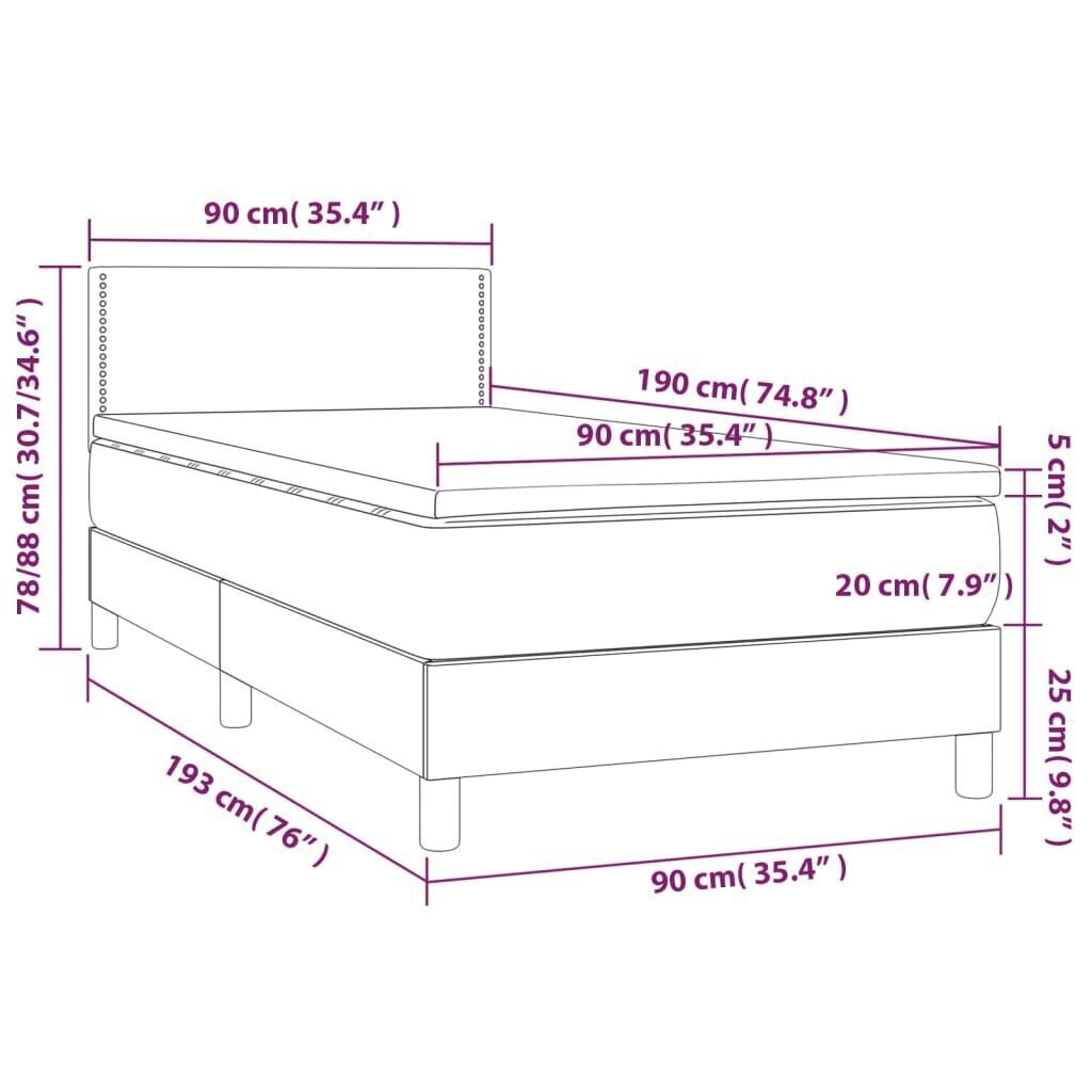 Sänky jousilla ja patjalla, 90x190 cm, sininen hinta ja tiedot | Sängyt | hobbyhall.fi