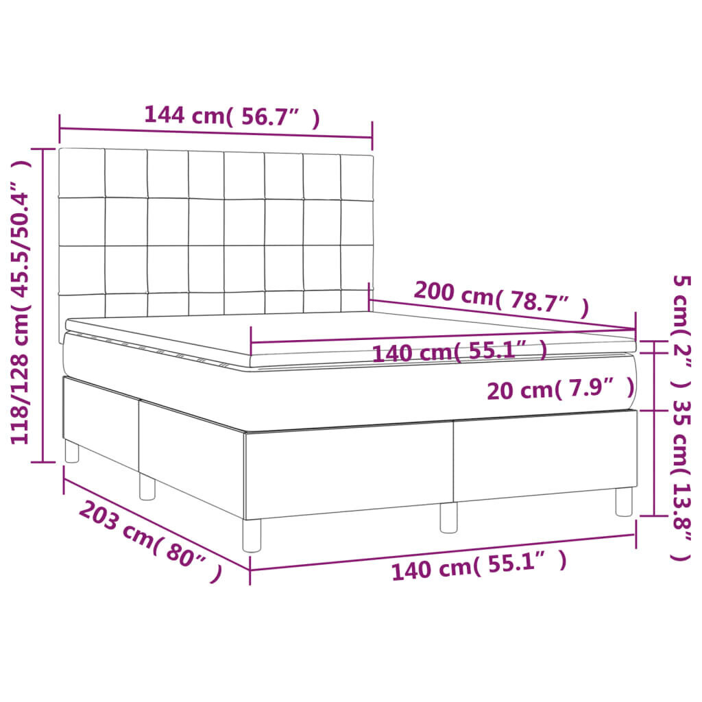 Sänky jousilla ja patjalla, ruskea, 140x200 cm hinta ja tiedot | Sängyt | hobbyhall.fi