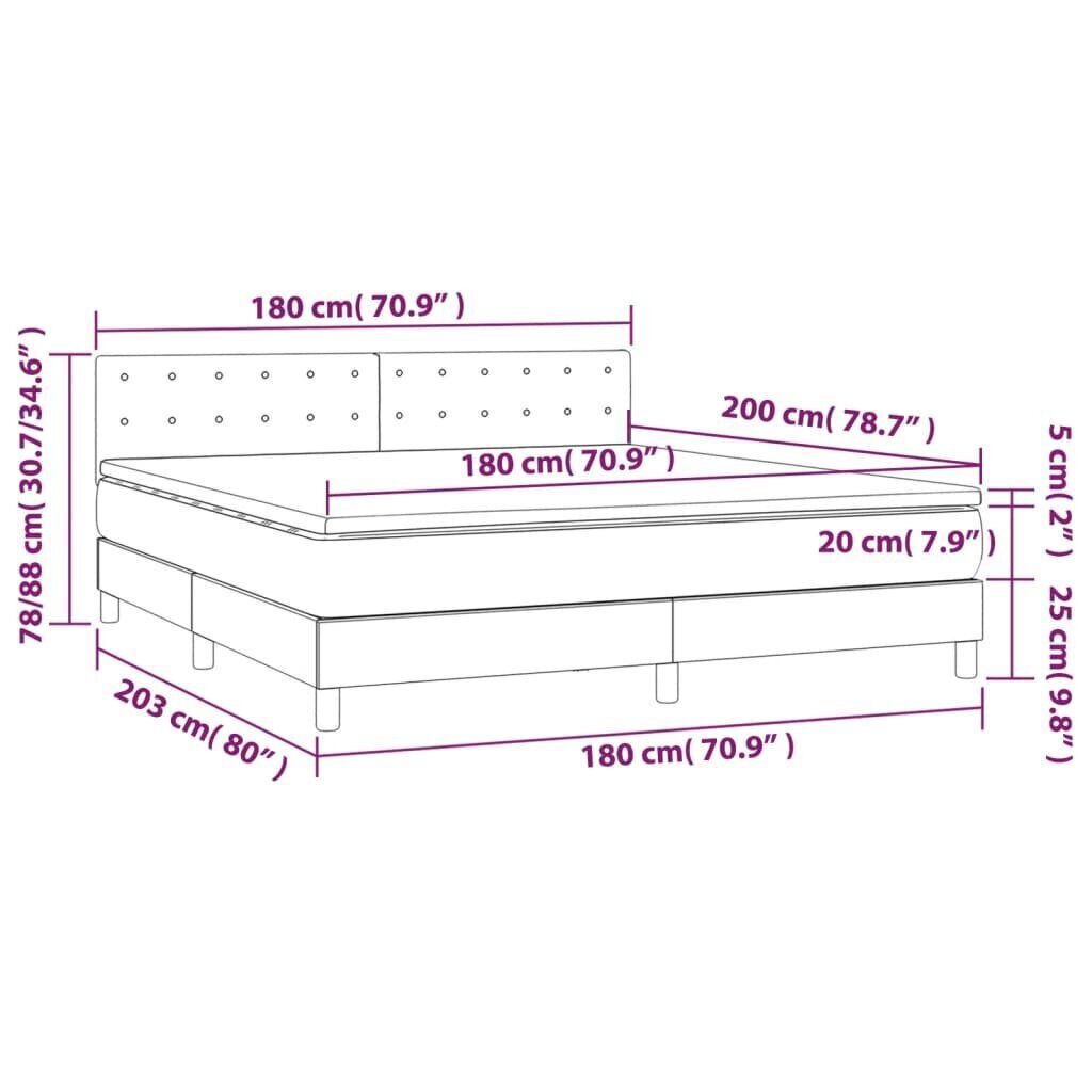 Sänky jousilla/patjalla/LED, 180x200cm, musta hinta ja tiedot | Sängyt | hobbyhall.fi