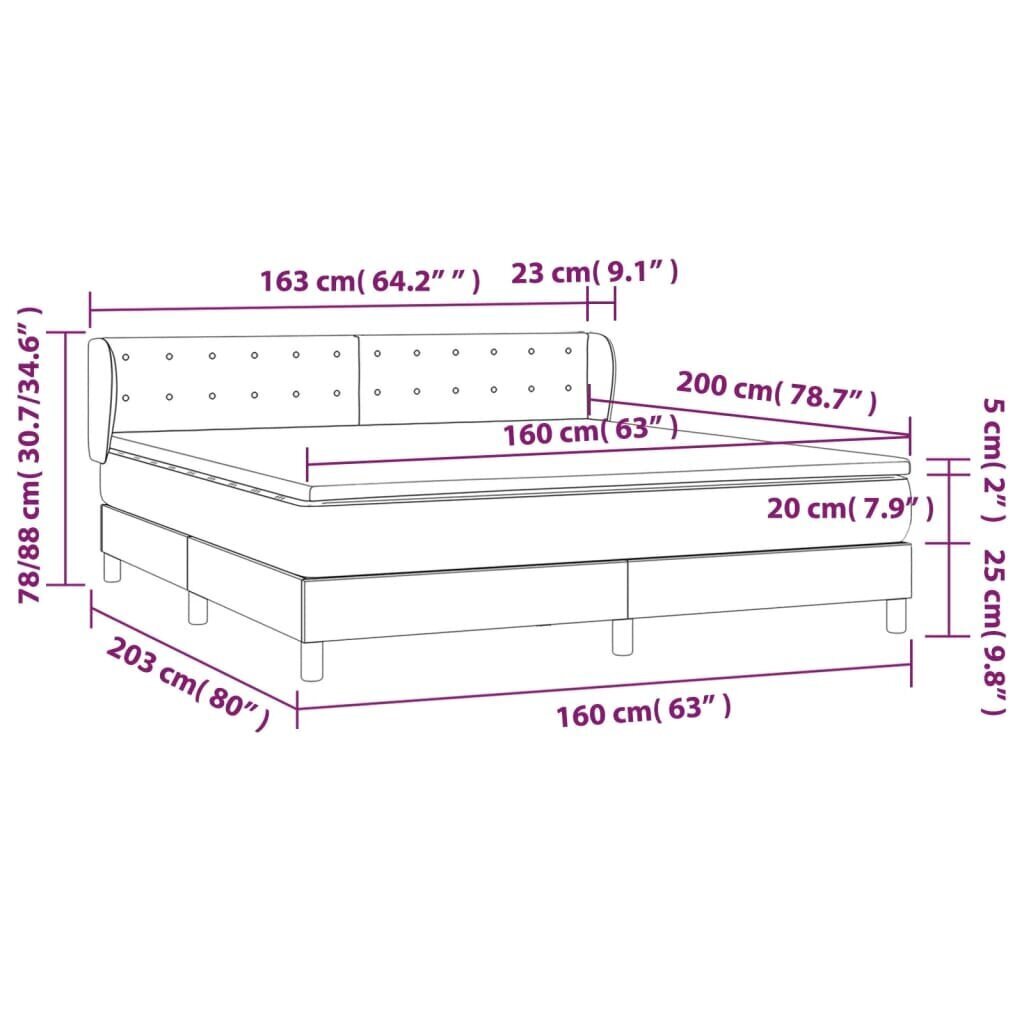 Sänky jousilla ja patjalla, 160x200 cm, sininen hinta ja tiedot | Sängyt | hobbyhall.fi