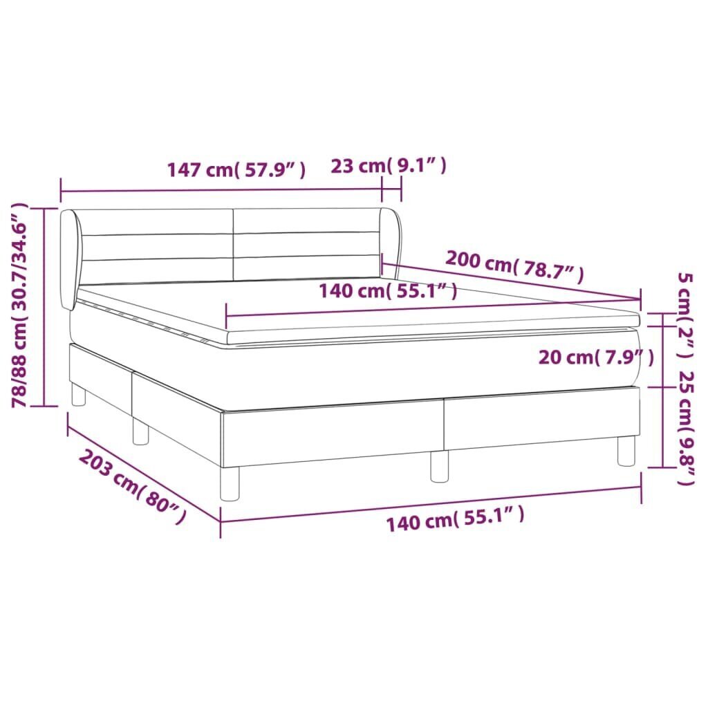 Sänky jousilla ja patjalla, ruskea, 140x200 cm hinta ja tiedot | Sängyt | hobbyhall.fi