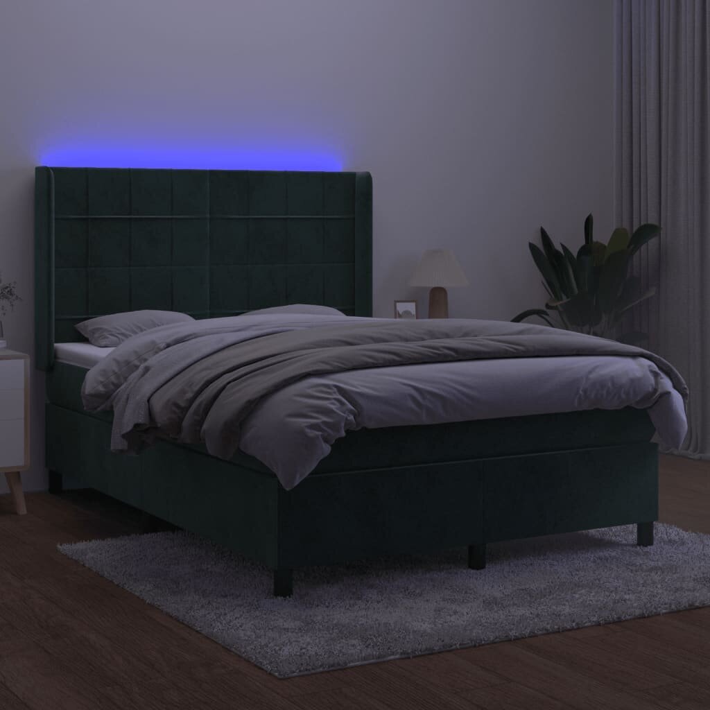 Sänky jousilla/patjalla/LED, vihreä, 140x190cm hinta ja tiedot | Sängyt | hobbyhall.fi