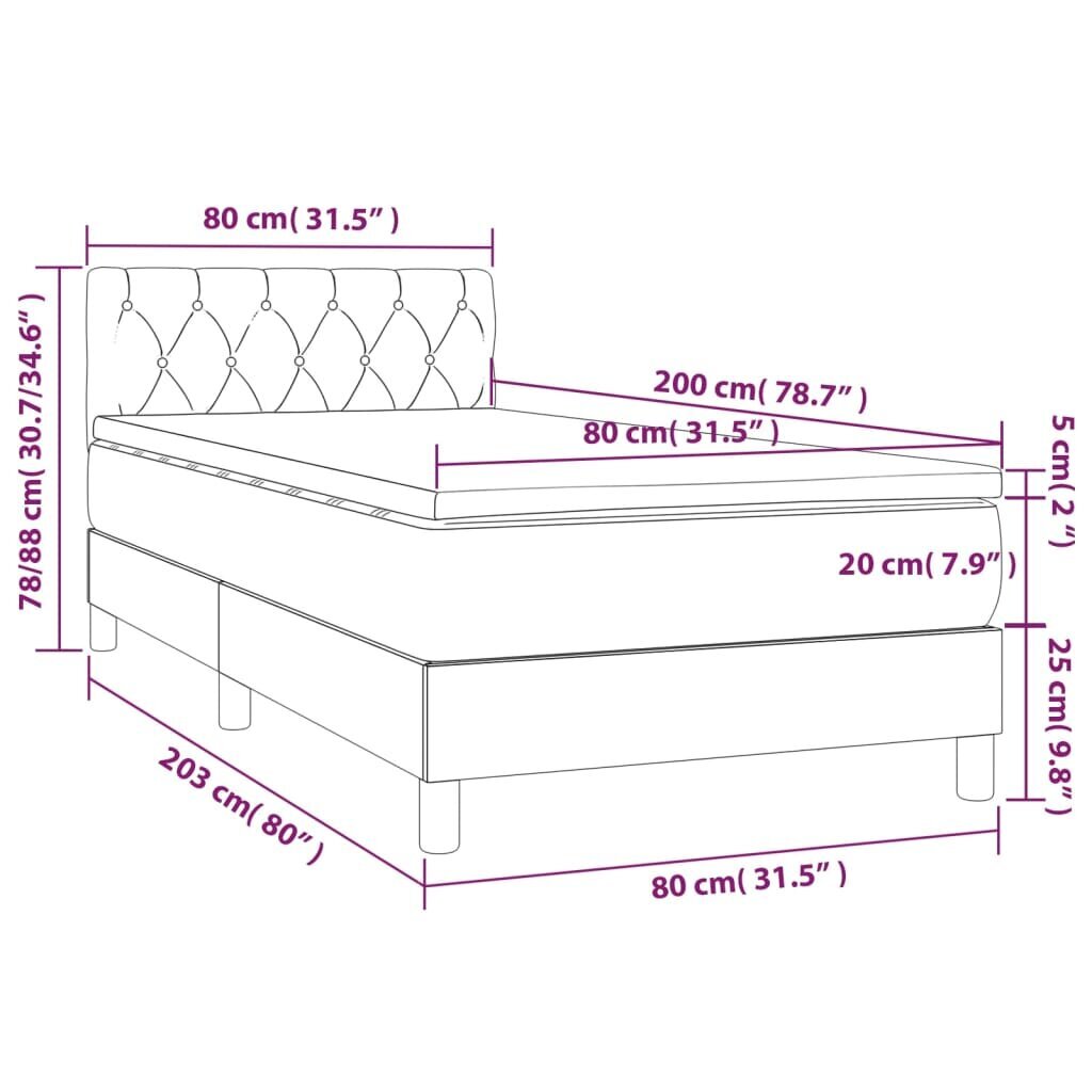 Sänky jousilla/patjalla/LED, taupe, 80x200cm hinta ja tiedot | Sängyt | hobbyhall.fi