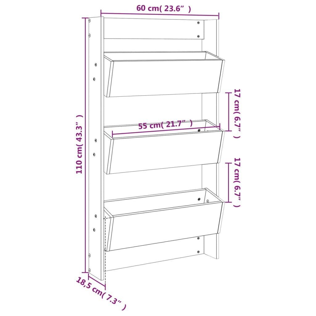 Seinään kiinnitettävä pinnasänky, 60x18,5x110 cm hinta ja tiedot | Kukkalaatikot | hobbyhall.fi