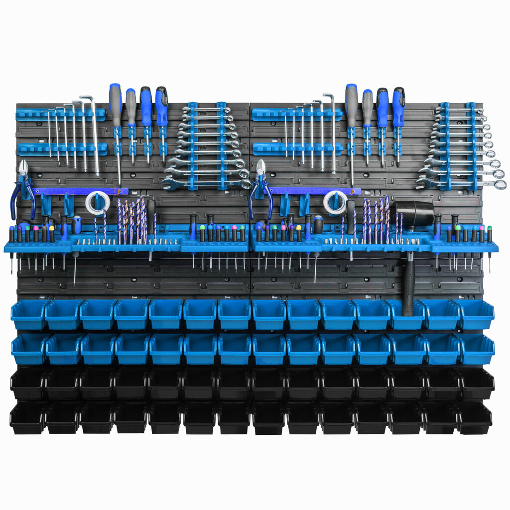 Säilytysjärjestelmän seinähylly 115x78cm, työkalutelineet, 56 kpl. laajennettavat hyllyt hinta ja tiedot | Työkalupakit ja muu työkalujen säilytys | hobbyhall.fi