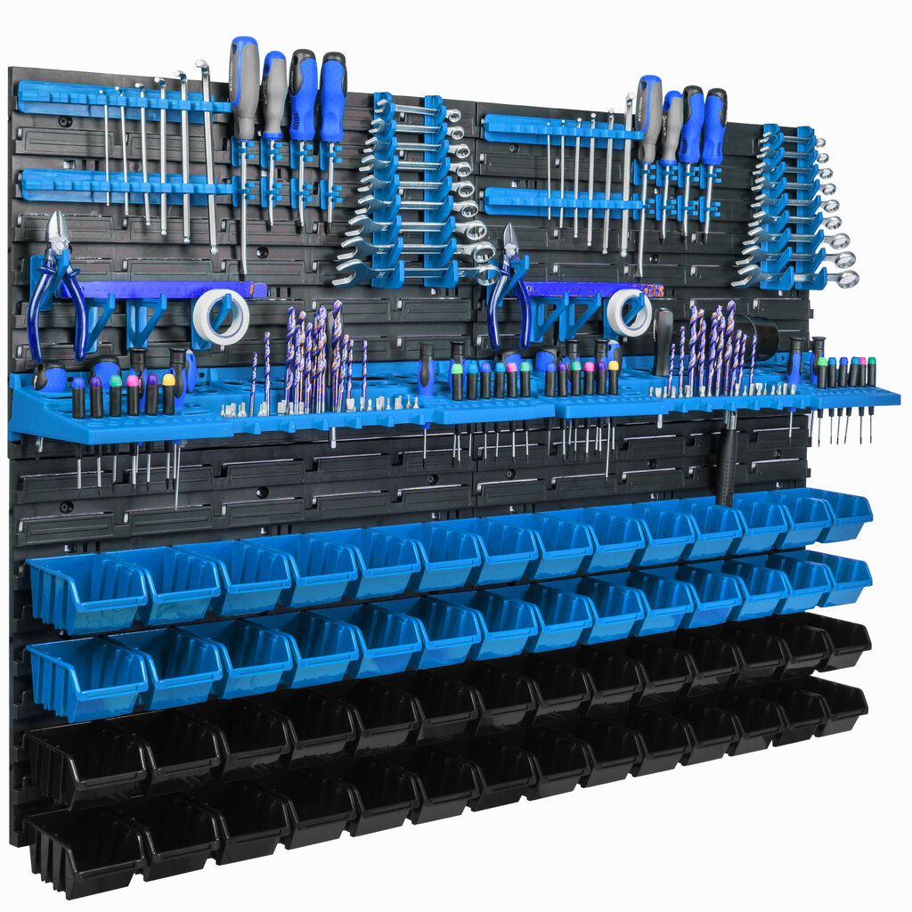 Säilytysjärjestelmän seinähylly 115x78cm, työkalutelineet, 56 kpl. laajennettavat hyllyt hinta ja tiedot | Työkalupakit ja muu työkalujen säilytys | hobbyhall.fi