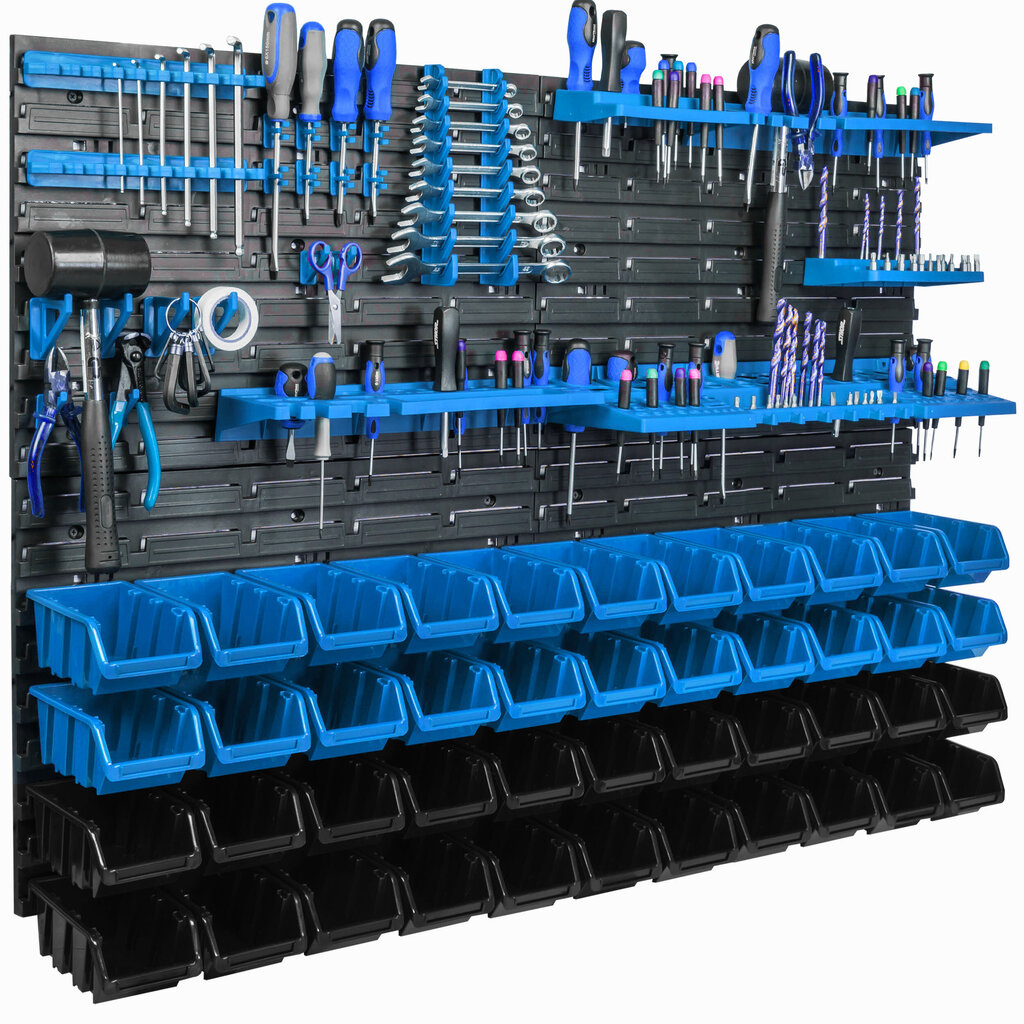Säilytysjärjestelmän seinähylly 115x78cm, työkalutelineet, 44 kpl. Laatioiden pinoaminen työpajan seinähylly hinta ja tiedot | Työkalupakit ja muu työkalujen säilytys | hobbyhall.fi