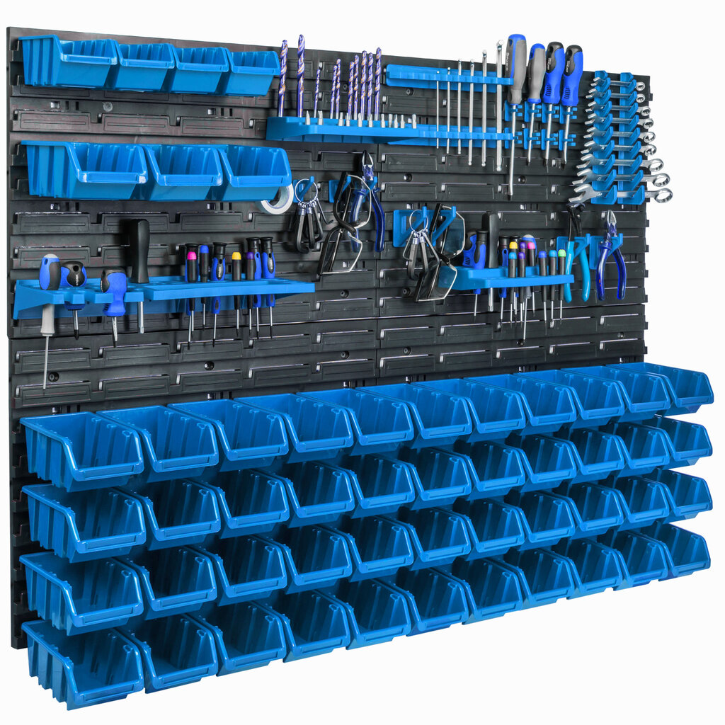 Säilytysjärjestelmän seinähylly 115x78cm, työkalutelineet, 51 kpl. Latauslaatikon hylly Laajennettavissa hinta ja tiedot | Työkalupakit ja muu työkalujen säilytys | hobbyhall.fi