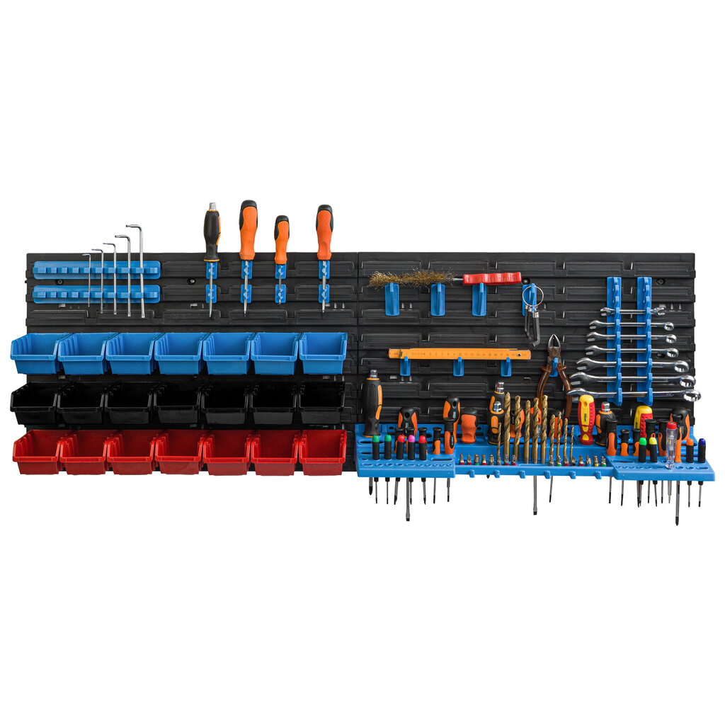 21 pinoavaa laatikkoa seinähylly muovinen 117 x 78 cm työkaluteline hinta ja tiedot | Työkalupakit ja muu työkalujen säilytys | hobbyhall.fi