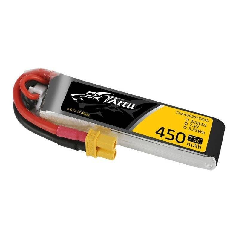 Akumulaattori Tattu 450mAh 7.4V 75C 2S1P Long XT30 hinta ja tiedot | Paristot | hobbyhall.fi