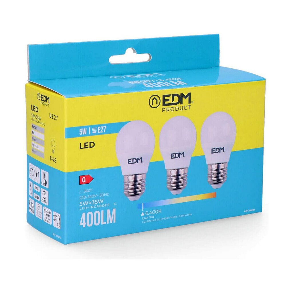 LED-lamppu EDM E27 5 W G 400 lm (6400K) hinta ja tiedot | LED-valonauhat | hobbyhall.fi