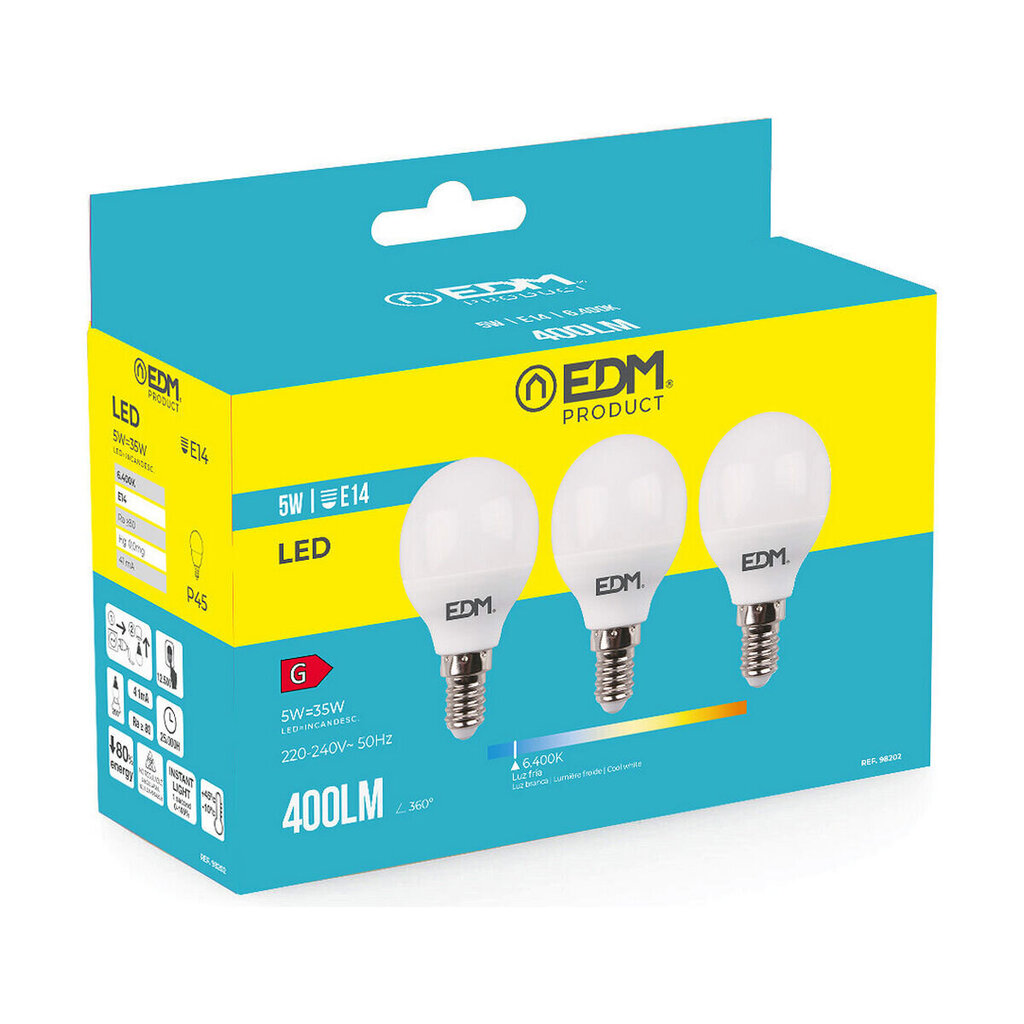 LED-lamppu EDM 5 W E14 G 400 lm (6400K) hinta ja tiedot | LED-valonauhat | hobbyhall.fi
