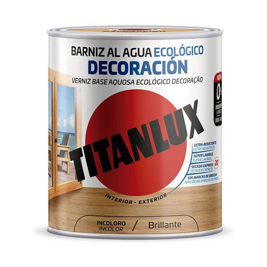 Water-based varnish TITANLUX m20100014 Ekologinen 250 ml Väritön Kiiltävä hinta ja tiedot | Maalit | hobbyhall.fi