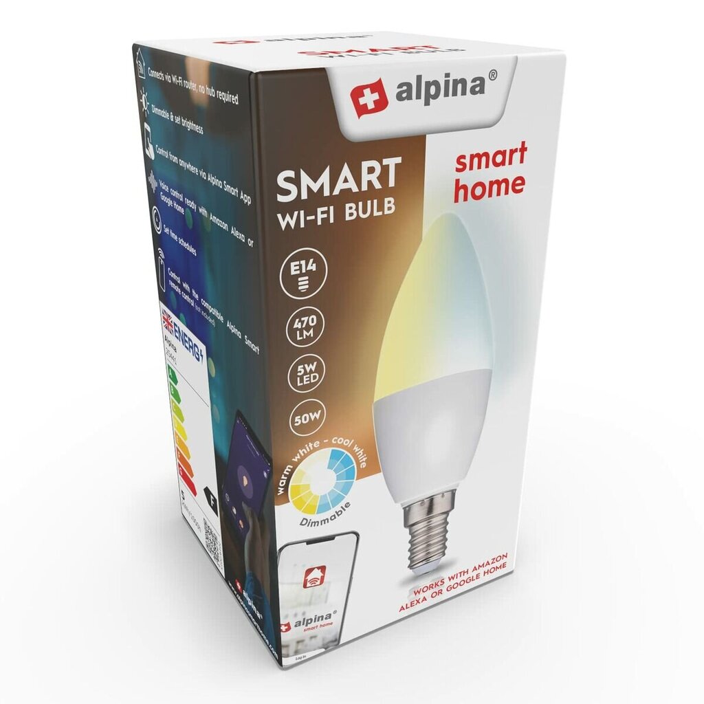 Älykäs Polttimo Alpina RGB 4,9 W 2700-6500 K E14 470 lm Wi-Fi hinta ja tiedot | Kylpyhuoneen sisustus | hobbyhall.fi