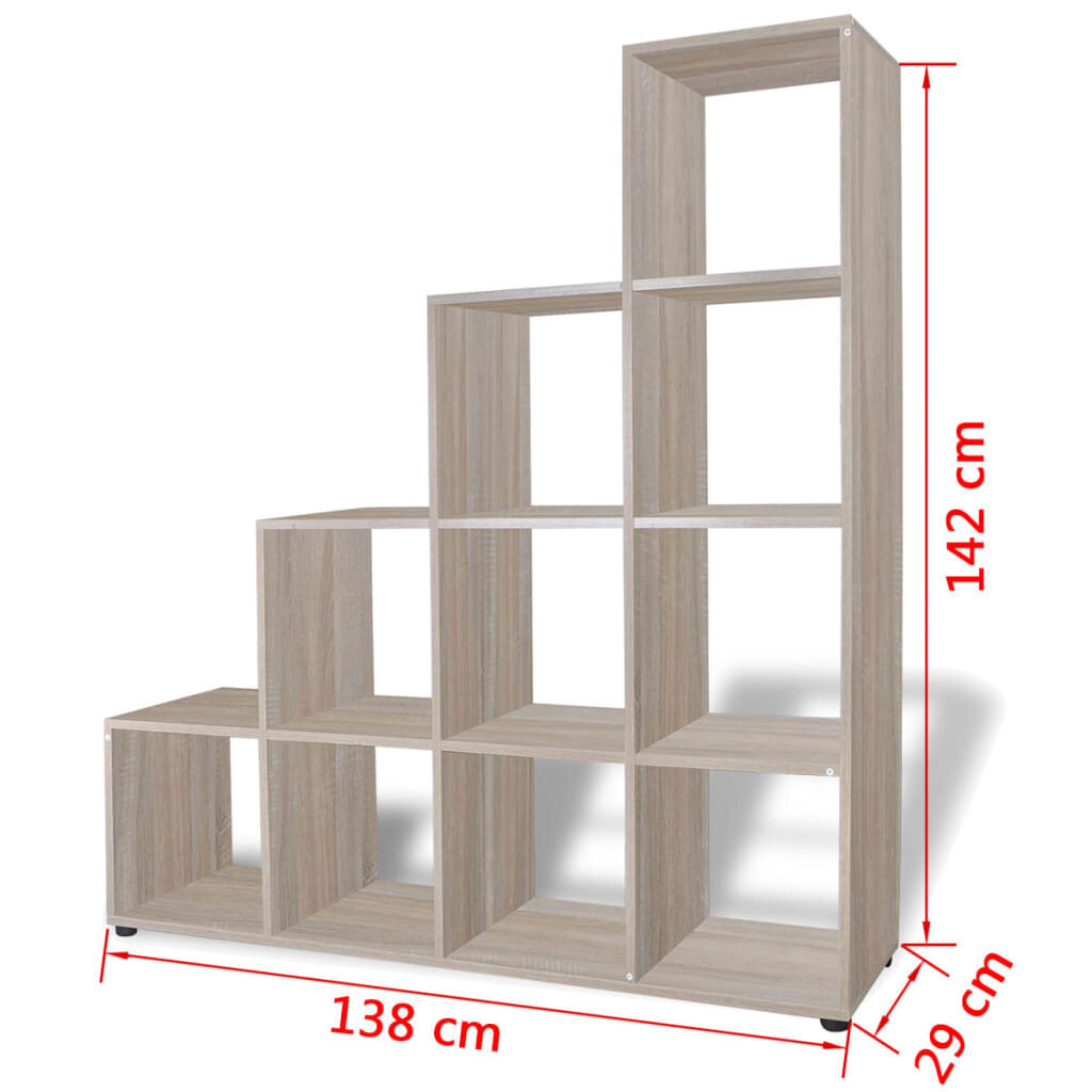 Porrasmainen kirjahylly, 142 cm, tammen väri hinta ja tiedot | Hyllyt | hobbyhall.fi