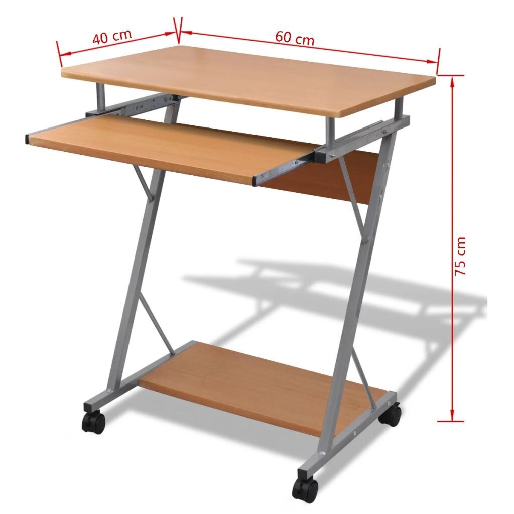 Ruskea kirjoituspöytä, toimistopöytä sisäänvedettävällä alustalla näppäimistölle hinta ja tiedot | Tietokonepöydät ja työpöydät | hobbyhall.fi