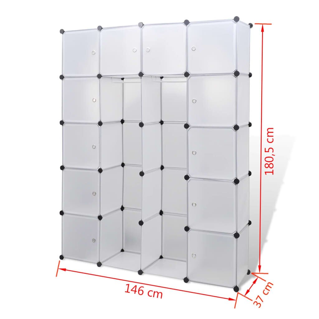 Modulaarinen vaatekaappi, 14 lokeroa, valkoinen 37 x 146 x 180,5 cm, valkoinen hinta ja tiedot | Kaapit | hobbyhall.fi