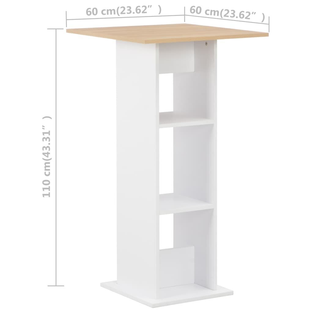 Baaripöytä, valkoinen ja sonomatammi, 60x60x110cm hinta ja tiedot | Ruokapöydät | hobbyhall.fi