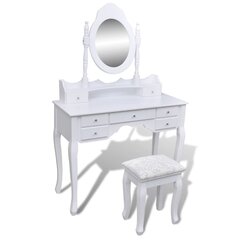 Peilipöytä peilillä ja tuolilla, 7 laatikkoa, valkoinen hinta ja tiedot | Peilipöydät | hobbyhall.fi