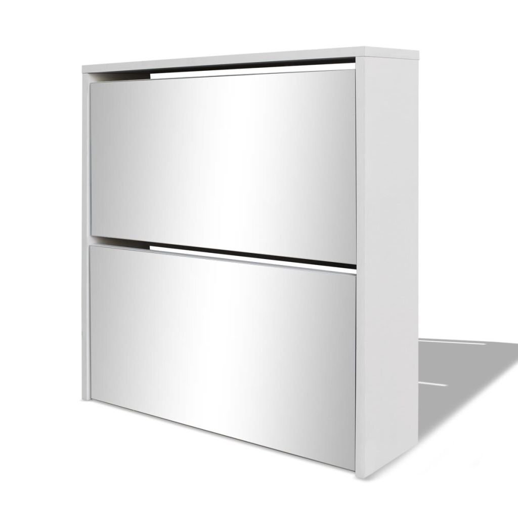 Kenkälaatikko, 2 tasoa peileillä, valkoinen, 63x17x67 cm hinta ja tiedot | Kenkäkaapit ja -hyllyt | hobbyhall.fi