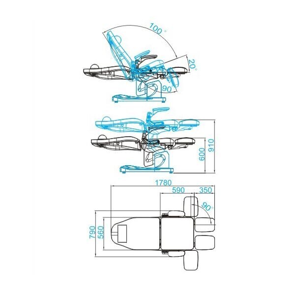 Sähköinen jalkahoitotuoli Azzurro 709A 3 moottorilla harmaa hinta ja tiedot | Kauneushoitolan kalusteet | hobbyhall.fi