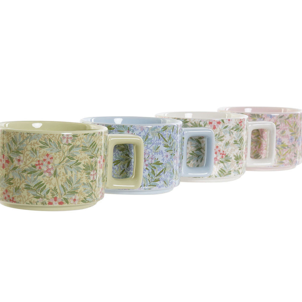 Yksikkö kahvimukisarja DKD Home Decor Sininen Pinkki Metallic Green Flowers Dolomite (13 x 9,5 x 6,5 cm) (4 kpl) (260 ml) hinta ja tiedot | Lasit, mukit ja kannut | hobbyhall.fi